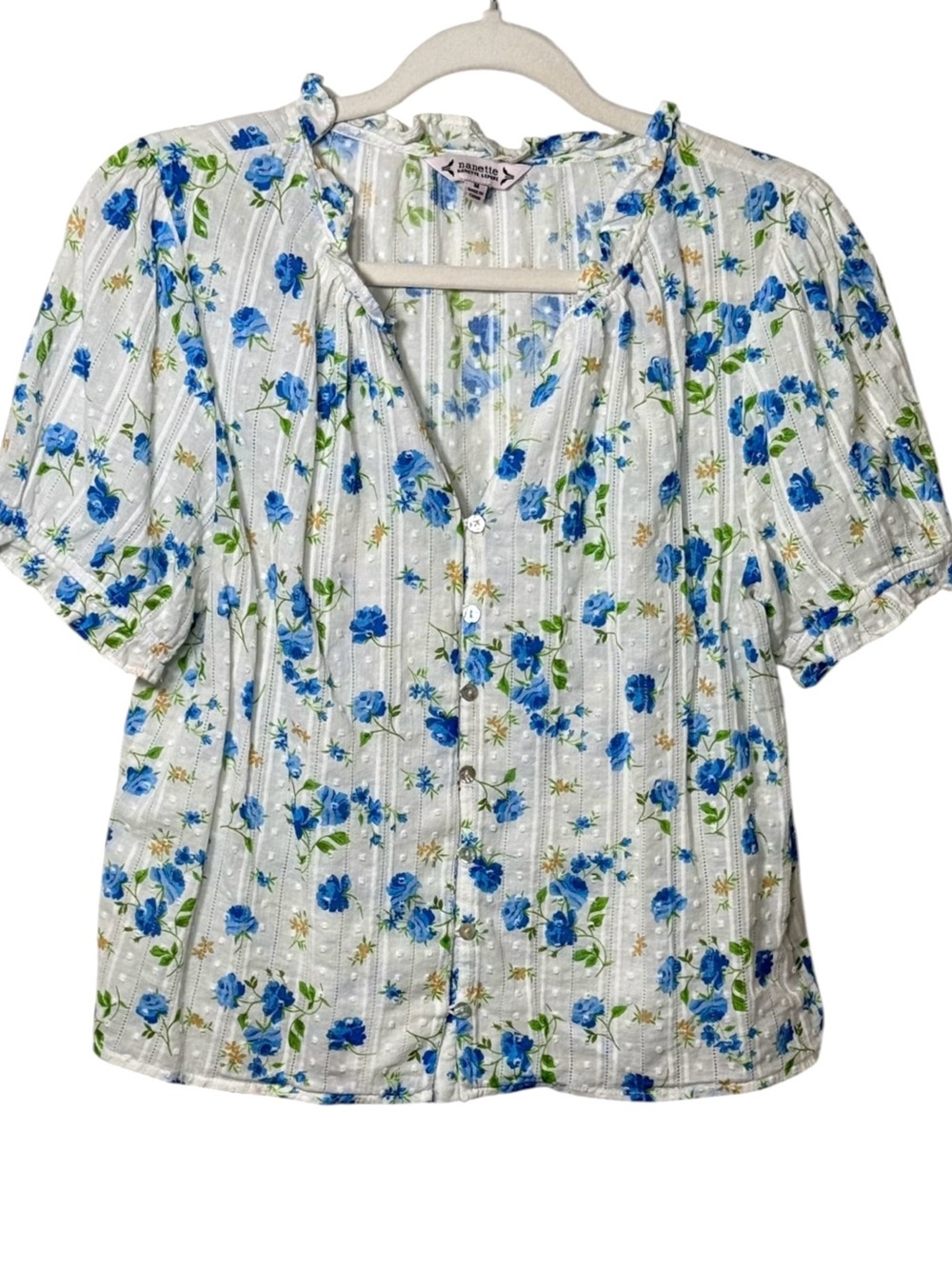 Nanette Lepore Puff Sleeve Lightweight Cotton Button-down Blouse Medium